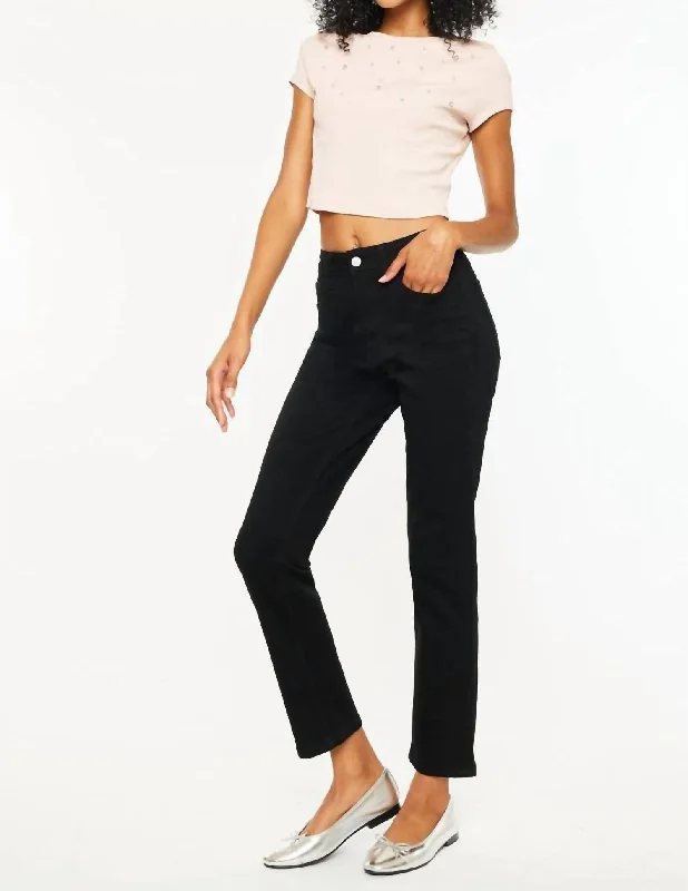 work wide leg pants -High Rise Slim Straight Black Jeans