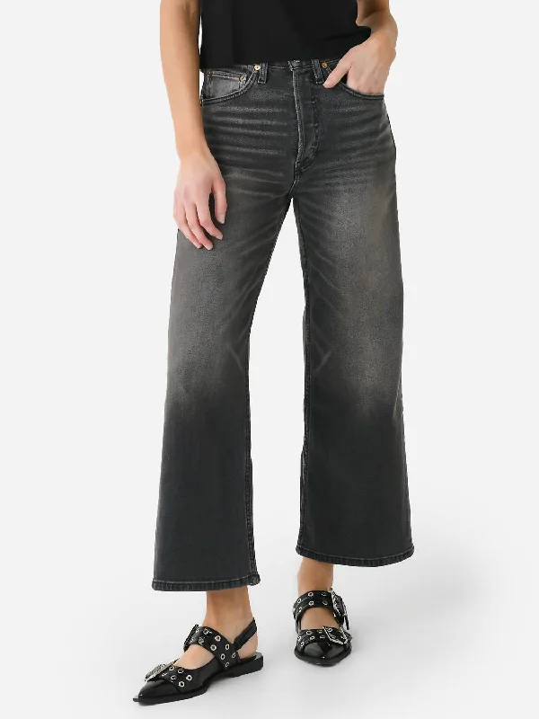 high waisted wide leg pants -High Rise Wide Leg Crop Jean In Nero