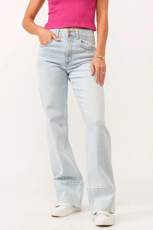 palazzo pants flowy style -Holly Seaside Straight High Rise Jeans In Light Wash