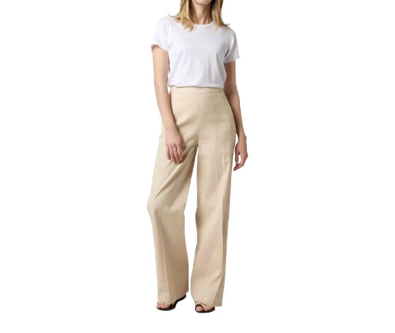 formal wide leg pants -Hutton Pant In Sand Stretch Cotolino