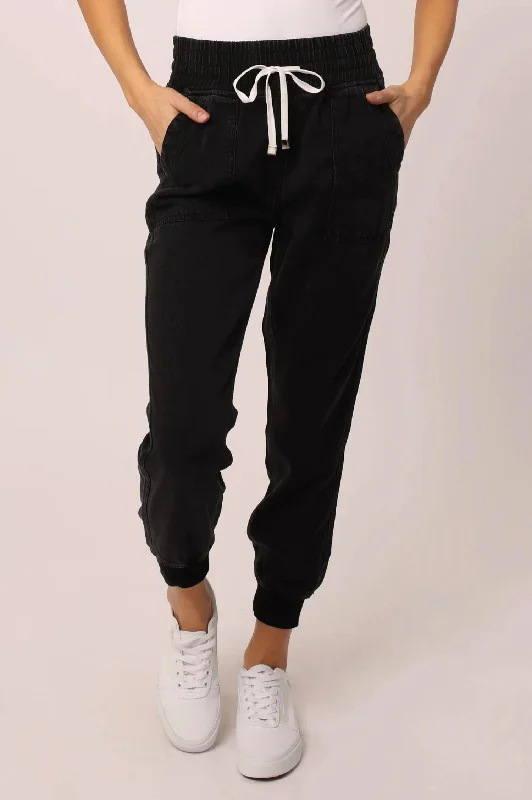 slim leather pants -Jacey High Rise Jogger Pants In Black