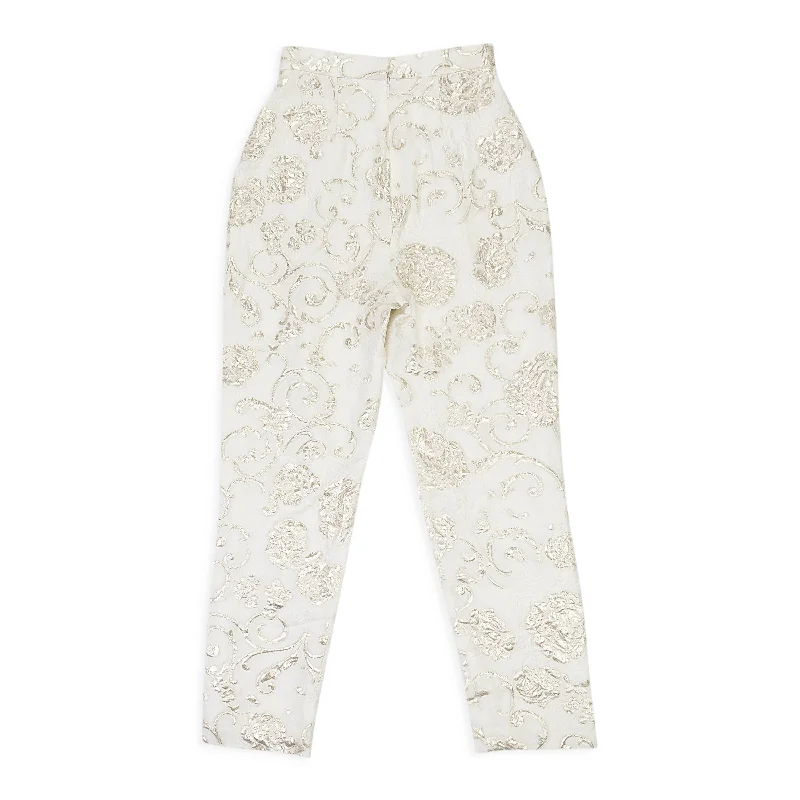 urban skinny pants street -JACQUARD FLORAL CREAM TROUSERS