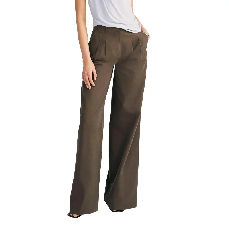 linen sweatpants breathable -Juliana Wide Leg Pleat Front Trouser In Shitake