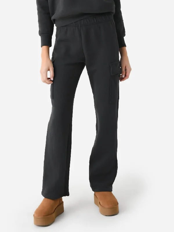 bell bottom skinny pants -Kelly Fleece Cargo Pant In Vintage Black