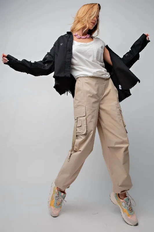 track wide leg pants -Little Prayer Cargo Pant In Khaki