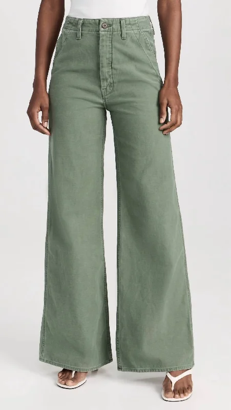 running pants lightweight -Major Sneak Roller Wide Leg Jeans In Roger That