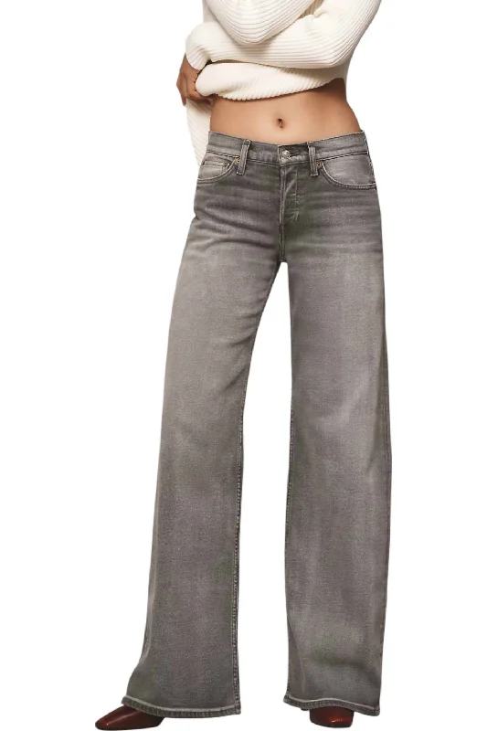 casual denim pants -Mid Rise Wide Leg Jeans In Smoke