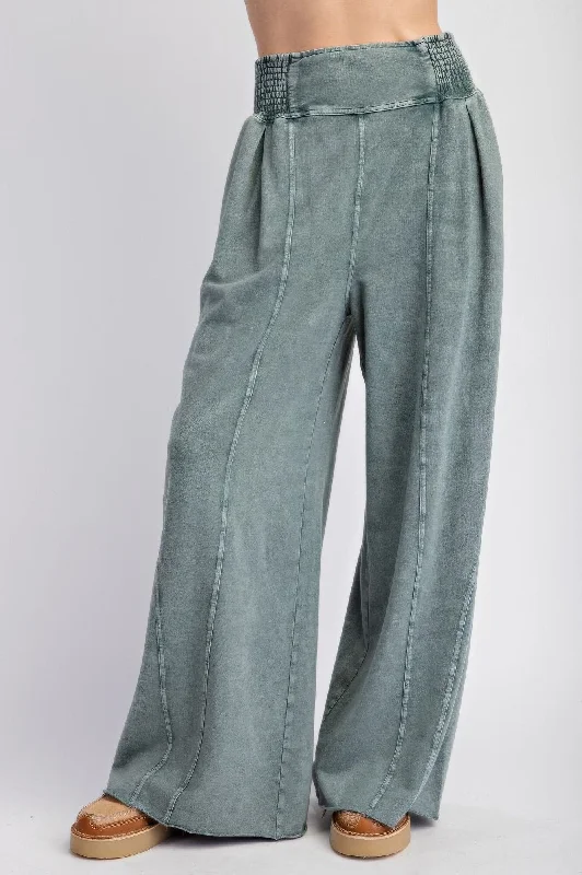 tapered wide leg pants -Mineral washed terry knit pants