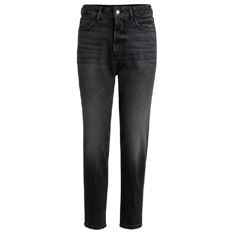 slim cargo pants -Mom-fit jeans in dark-gray comfort-stretch denim