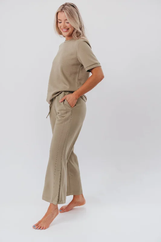 corduroy leather pants -Pam Butter Modal Wide Leg Pants with Side Binding from P. CILL in Light Olive