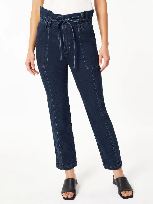 utility skinny pants pockets -Paper Bag Waist Denim Trouser, Westpoint Wash