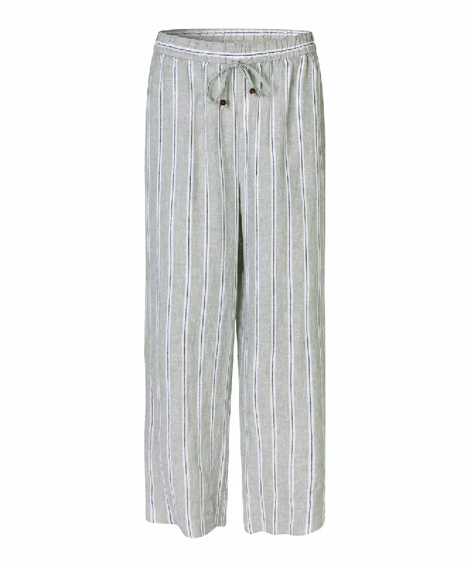 twill wide leg pants -Penla Linen Striped Pants