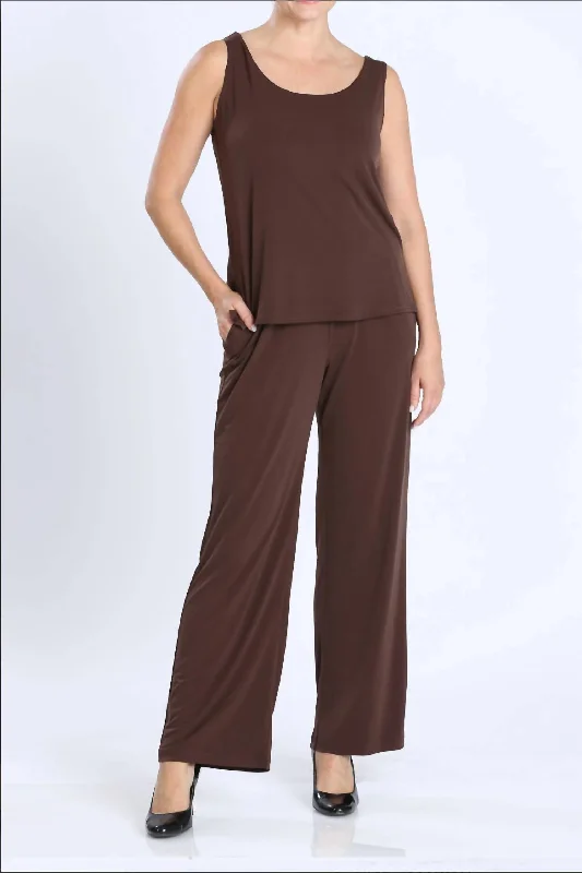 soft wide leg pants -Perfect Match Set In Brown