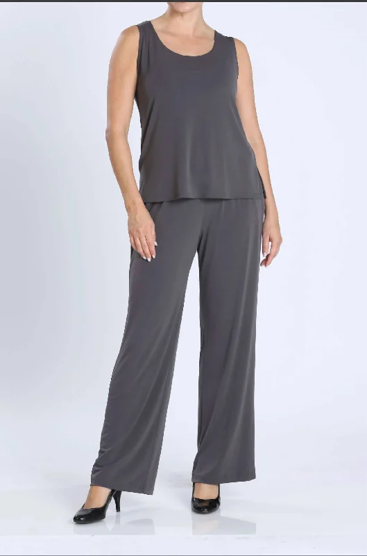 travel wide leg pants -Perfect Match Set In Stone Gray