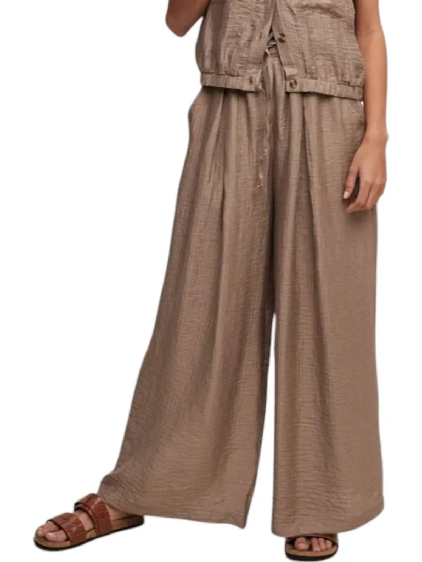 waterproof denim pants -Pleated Wide Leg Pants In Khaki