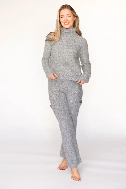 khaki wide leg pants -Shae Sweater Top and Pants Set in Heather Grey