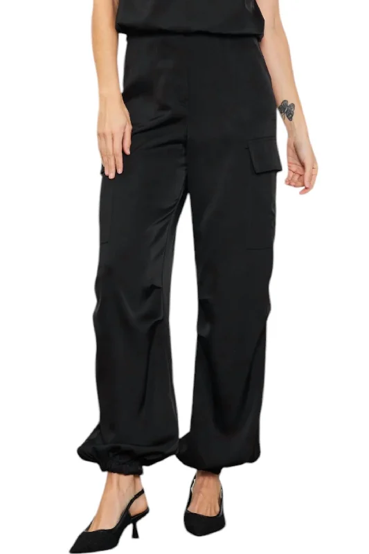 running chinos pants -Satin Cargo Pants In Black