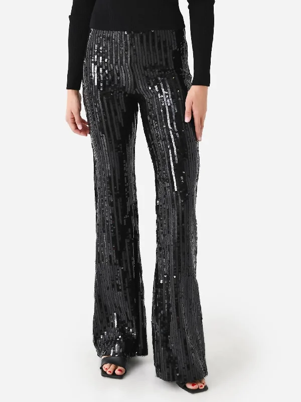 casual skinny pants women -Sequin Flare Pant In Black