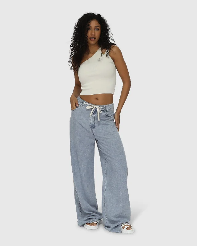 track denim pants -Set On You Wide Leg Pant