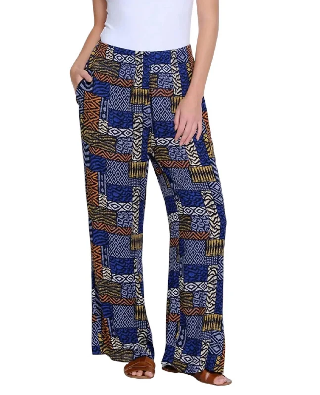 casual leather pants men -Shirred Waist Wide Leg Pant In Multi