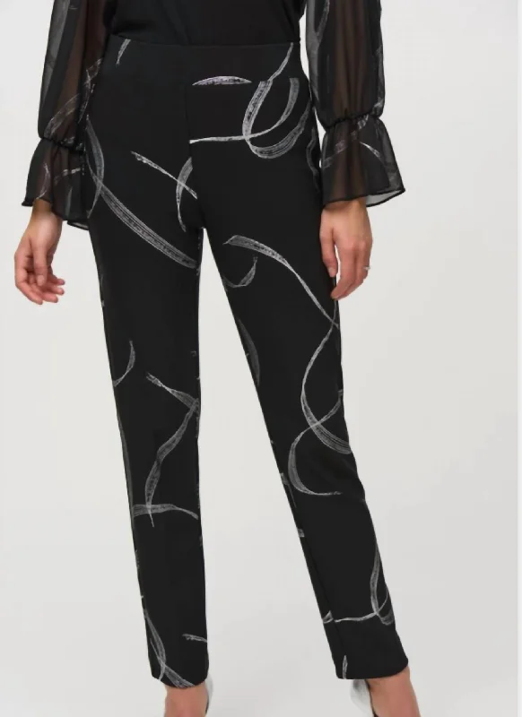 high waisted jogger pants -Silver Stripe Pants In Black Silver