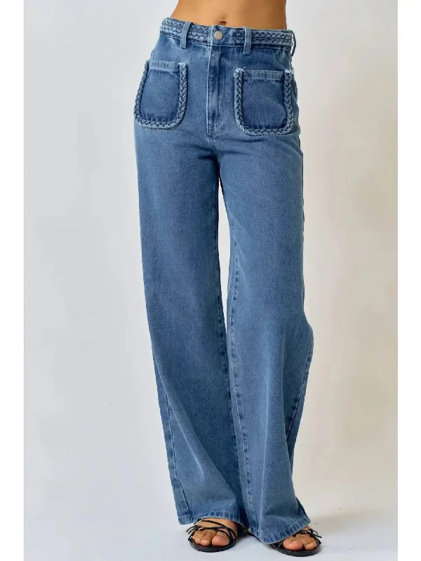 velvet sweatpants luxury -Straight Leg Braid Jean In Medium Wash