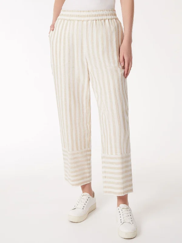 plus size cargo pants women -Striped Pull-On Drawstring Trousers