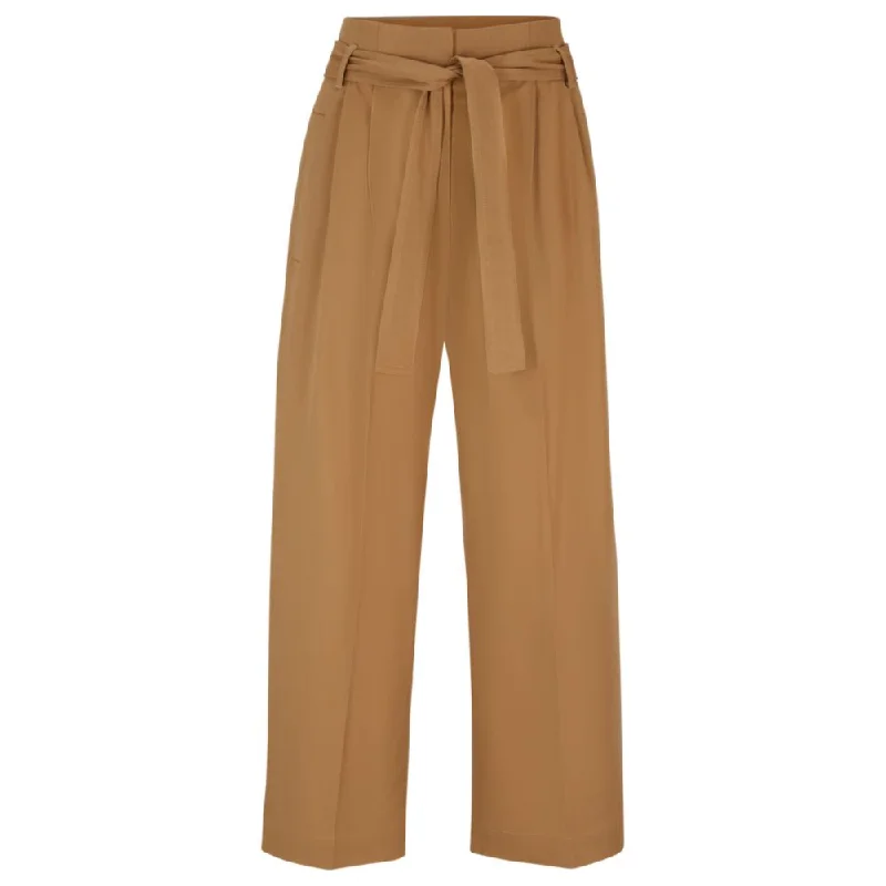 utility denim pants -Tapered-fit wide-leg trousers with fabric belt