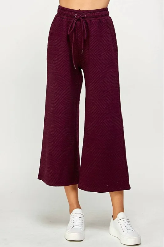 palazzo skinny pants flowy -Textured Cropped Wide Pant In Burgundy