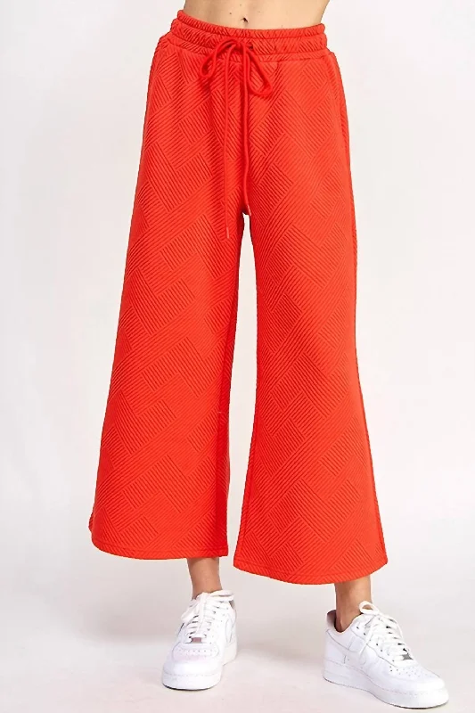 travel leather pants -Textured Cropped Wide Pant In Orange