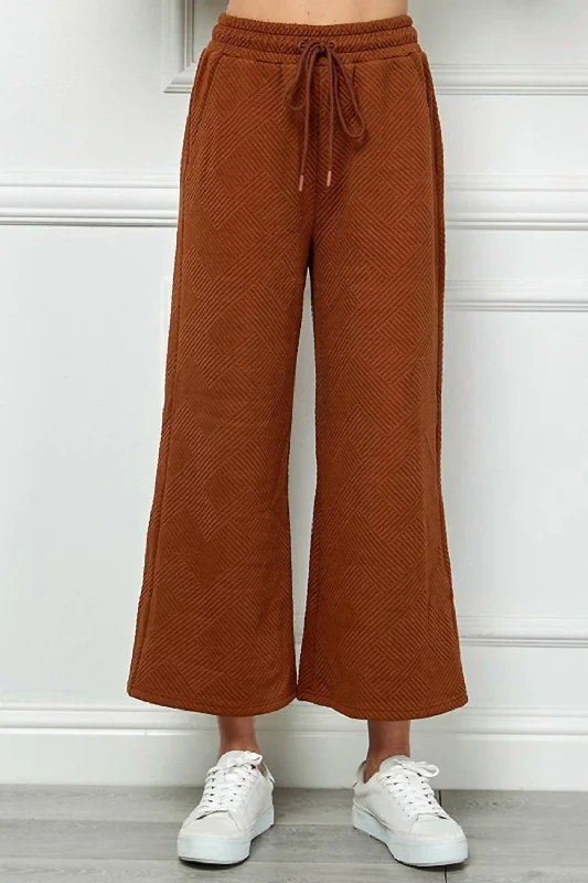 floral wide leg pants -Textured Cropped Wide Pant In Rust