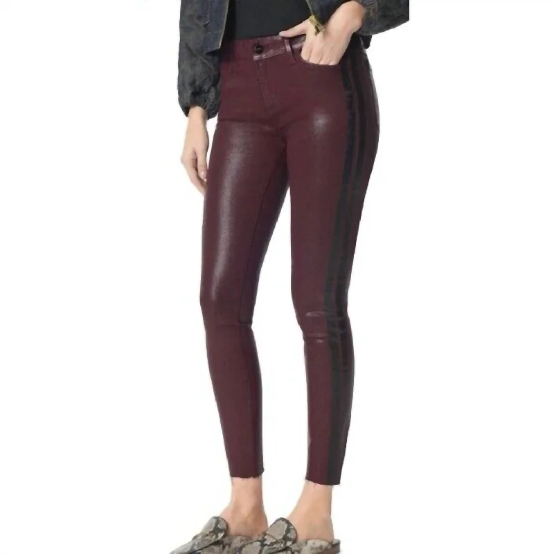 velvet skinny pants -The Kitten Coated Ankle Skinny With Side Stripe Jeans In Red