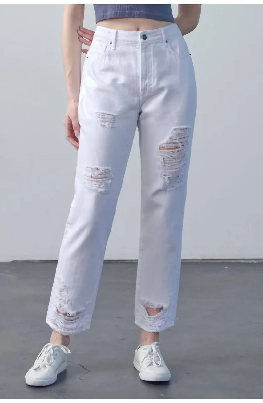 twill chinos pants -Tracey High Rise Straight Jean In White