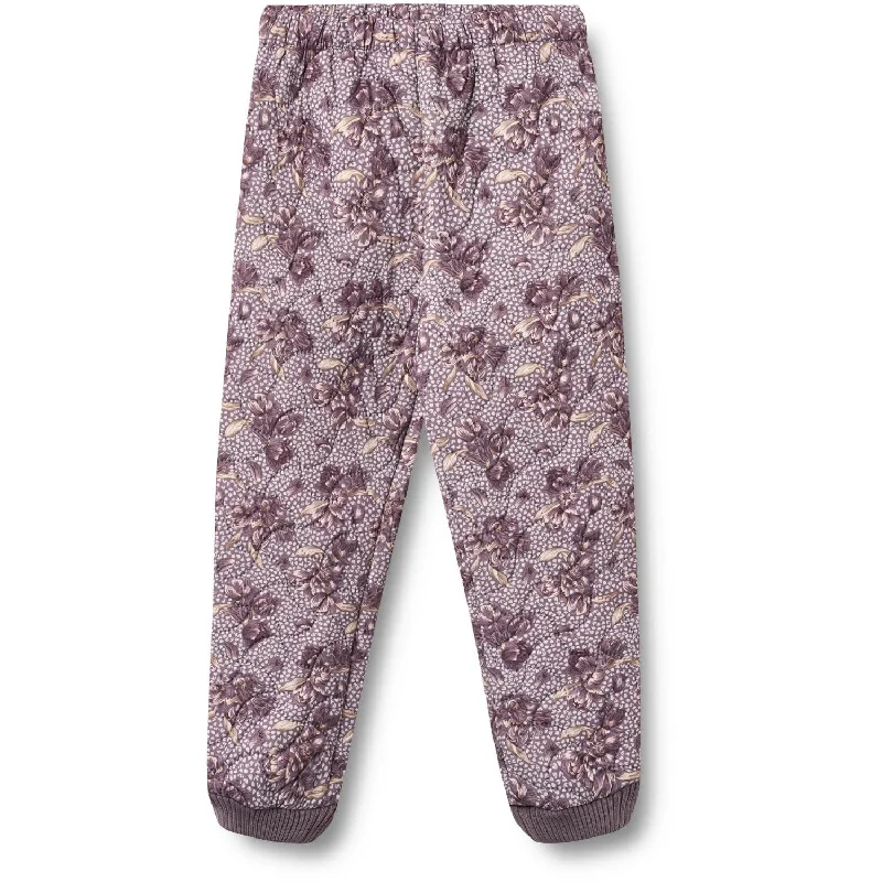 wide leg sweatpants -Wheat Lilac Tulips Thermo Pants Alex