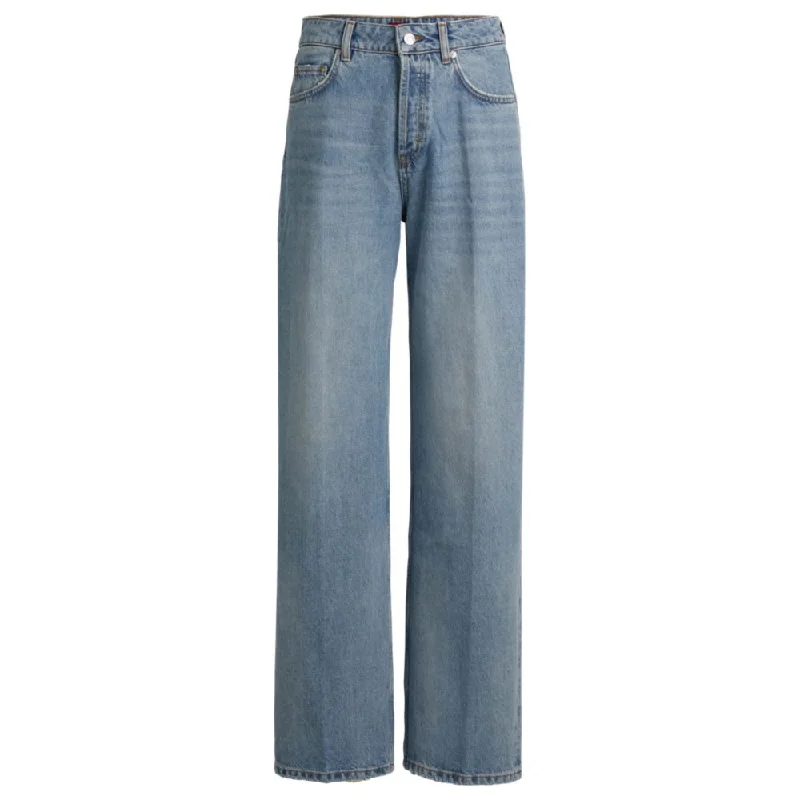 linen cargo pants -Wide-leg jeans in mid-blue rigid denim