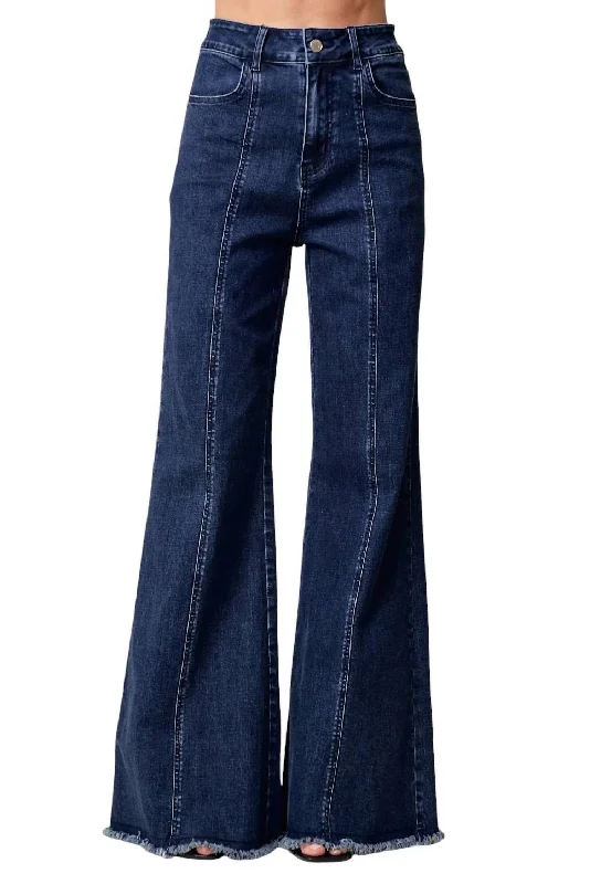 slim yoga pants women -Wide Leg Palazzo Denim Jeans In Dark Wash