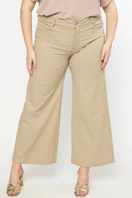 casual sweatpants men -Wide Leg Pants - Plus In Tan