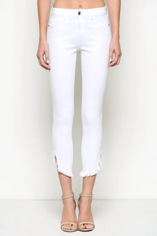 floral yoga pants bold -Women's Adele High Rise Frayed Skinny Jeans In White