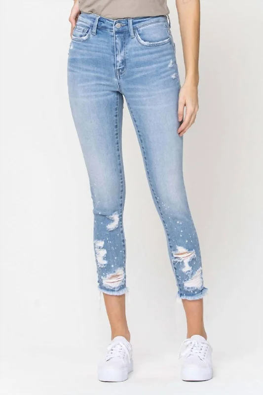 utility cargo pants pockets -Women's Paint Splatter Crop Skinny Ankle Jean In Light Wash