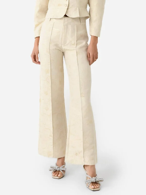 palazzo yoga pants flowy -Yoshitomo Smart Jacquard Pant In Ecru/gold